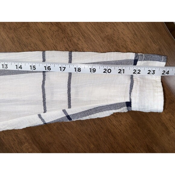 Liverpool Blue White Plaid Split Neck Long Sleeve Lightweight Blouse Size L - Picture 16 of 16